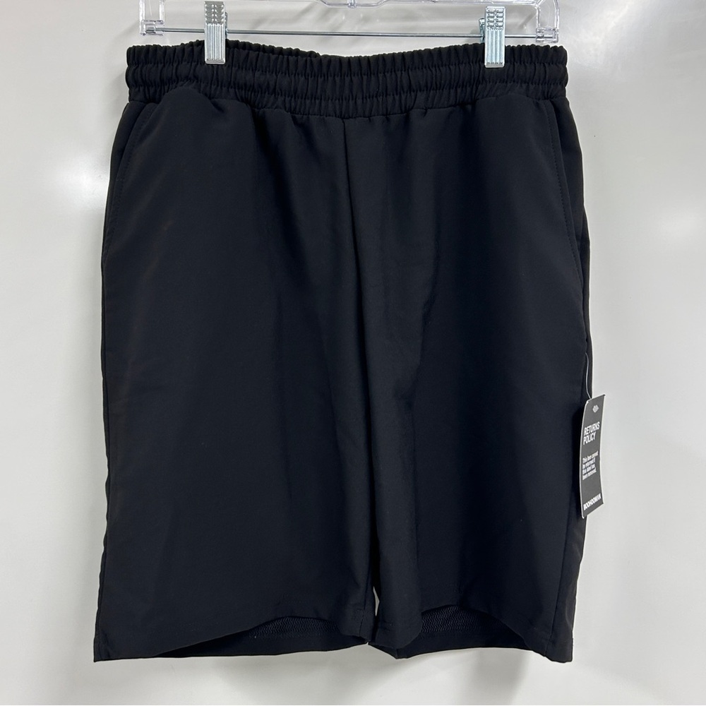 0188 BoohooMAN Black Men’s Athletic Shorts Elastic Waist Casual Streetwear - Med